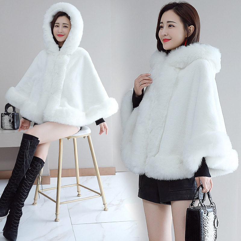 New autumn and winter faux fur woolen coat, women's mink, short, slimming overcoat, shawl cape Specification image