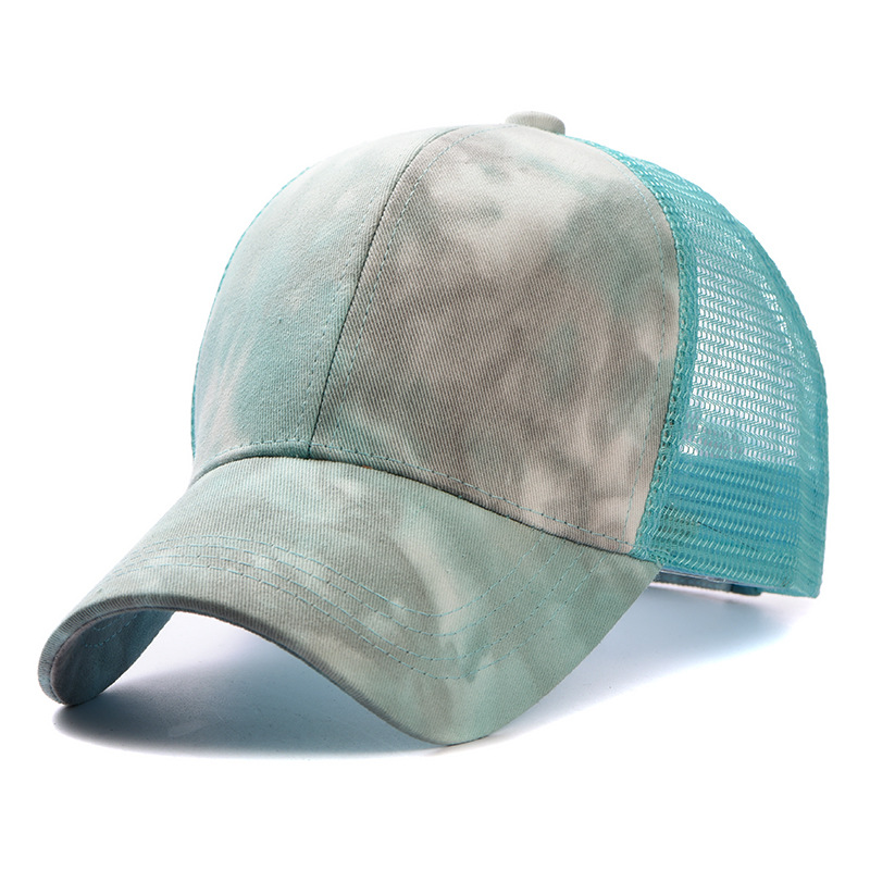 New outdoor tie-dyed ponytail net caps from Europe and America, colorful, personalized and trendy baseball caps for women, thin sunshade baseball caps Application Scenario