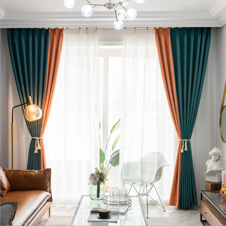Nordic solid-color spliced blackout curtain fabric, direct sales from the manufacturer of light luxury curtains for living rooms and bedrooms