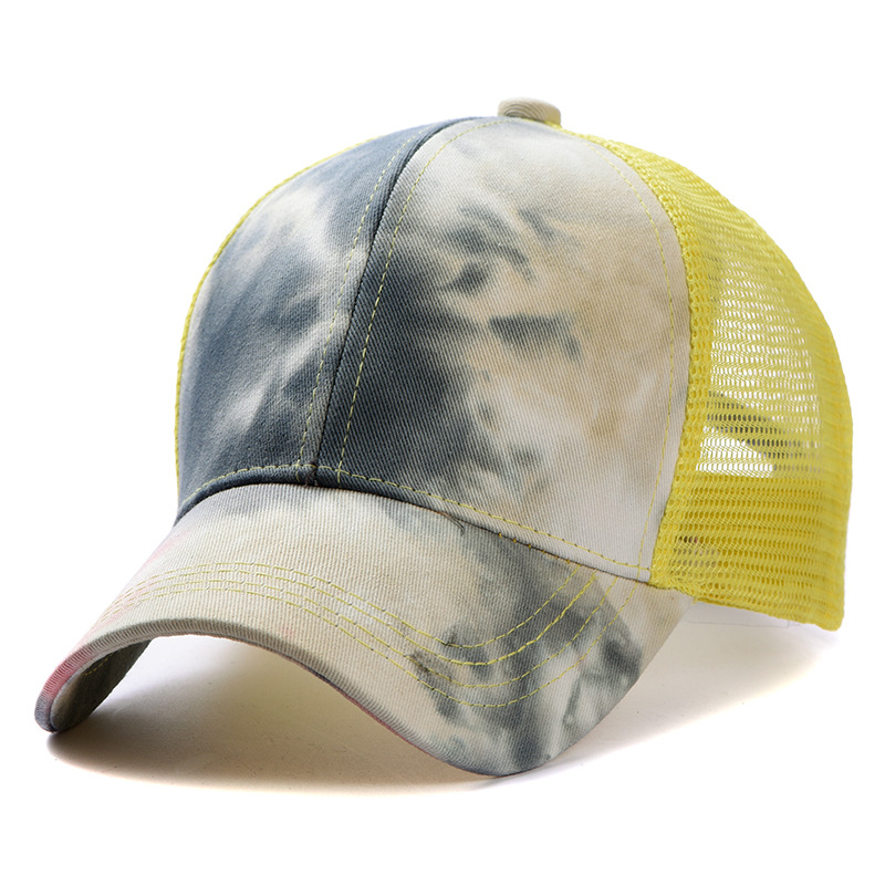 New outdoor tie-dyed ponytail net caps from Europe and America, colorful, personalized and trendy baseball caps for women, thin sunshade baseball caps Specification image