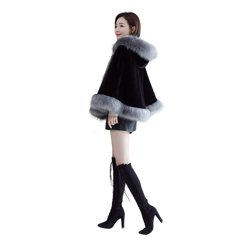 New autumn and winter faux fur woolen coat, women's mink, short, slimming overcoat, shawl cape Item Picture
