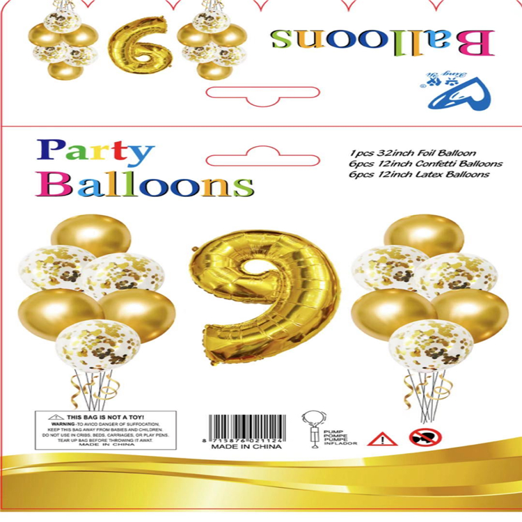 Factory direct sales 32-inch digital aluminum film balloon with pearlescent set, thickened metal sequin latex balloon set Item Picture