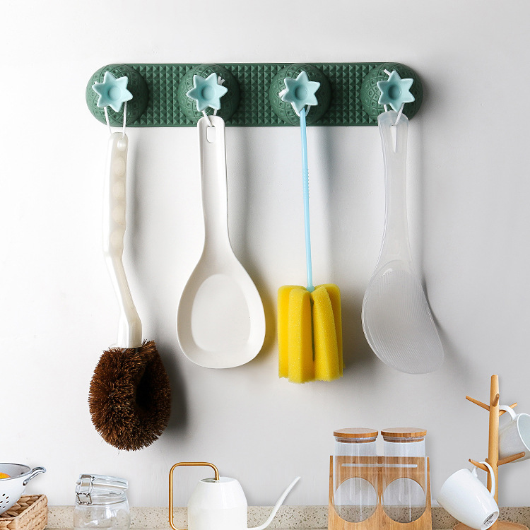 Nordic-style creative plastic hooks for home use, kitchen, bathroom, wall and entrance, four-piece hooks, no need for drilling, no marks, sticky hooks details Picture