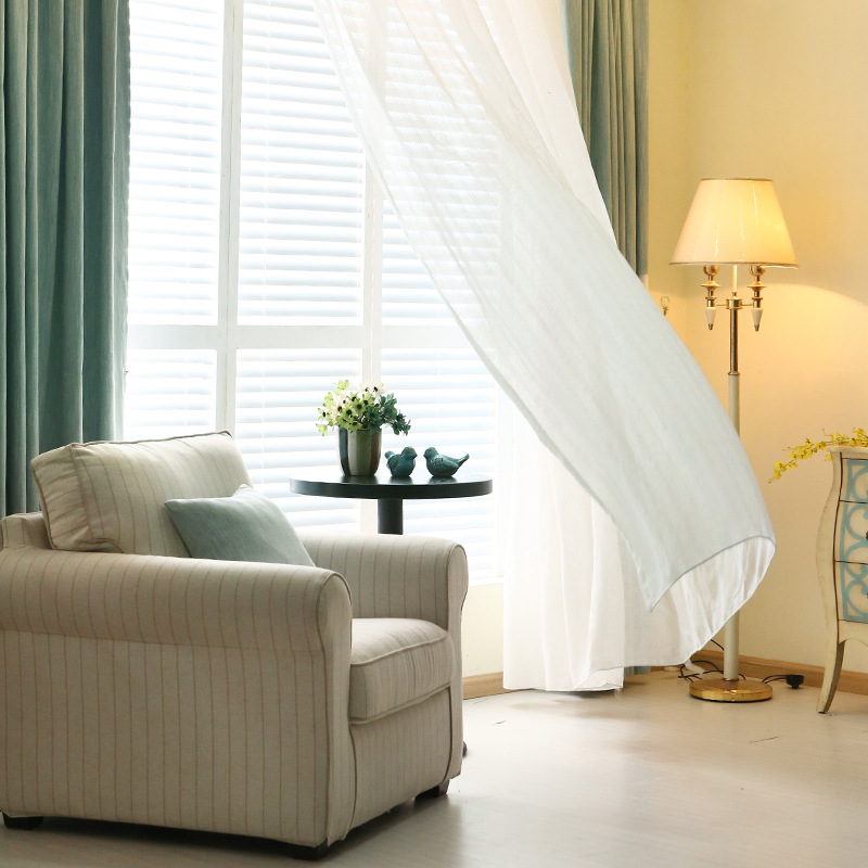 Solid-color blackout fabric for the bedroom and living room, simple and modern curtains made of cotton details Picture