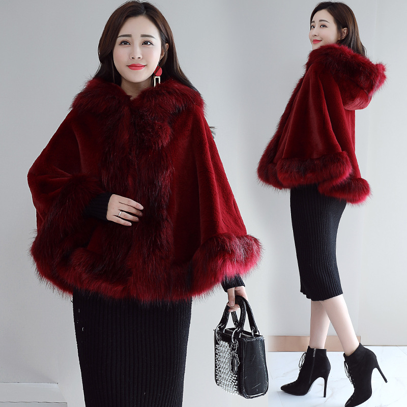 New autumn and winter faux fur woolen coat, women's mink, short, slimming overcoat, shawl cape details Picture