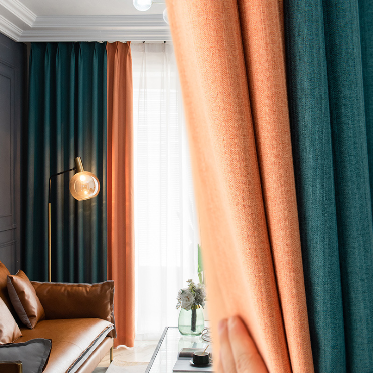 Nordic solid-color spliced blackout curtain fabric, direct sales from the manufacturer of light luxury curtains for living rooms and bedrooms details Picture