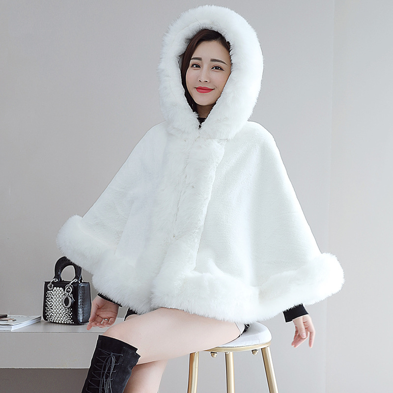 New autumn and winter faux fur woolen coat, women's mink, short, slimming overcoat, shawl cape Application Scenario