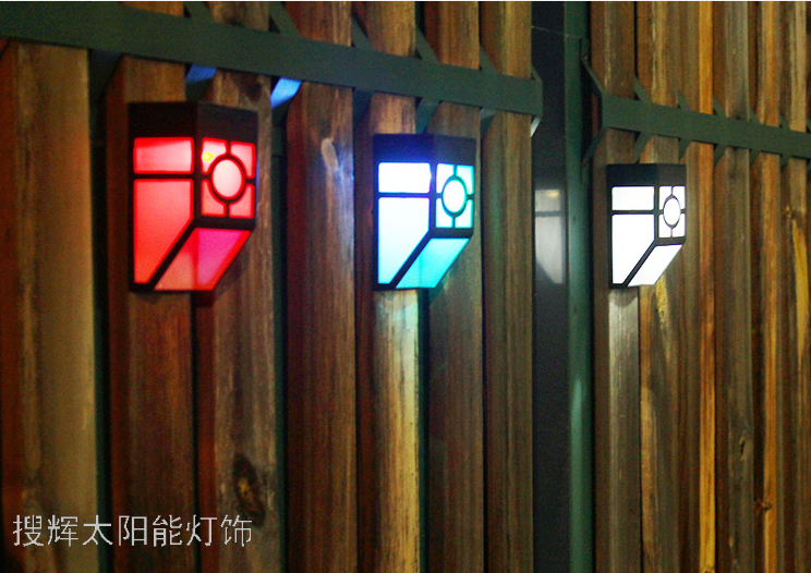 太阳能复古壁灯太阳能LED窗格灯照明壁灯户外防雨墙壁灯阳台壁灯