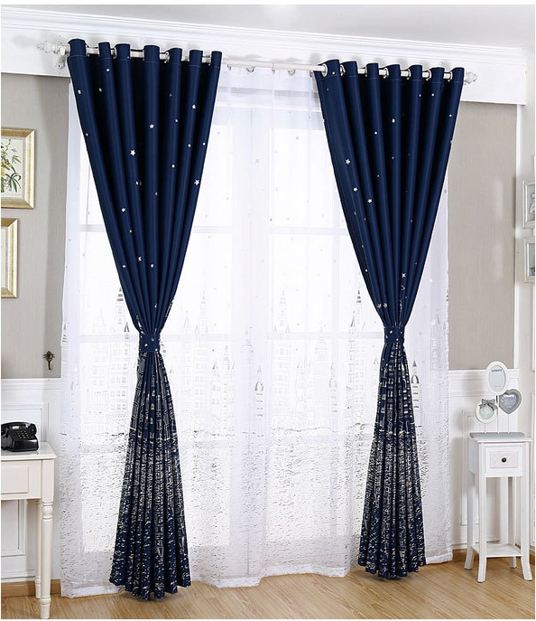 Silver-embossed castle blackout and heat-insulating fabric printed curtains, children's light luxury and simple bay window curtains Specification image