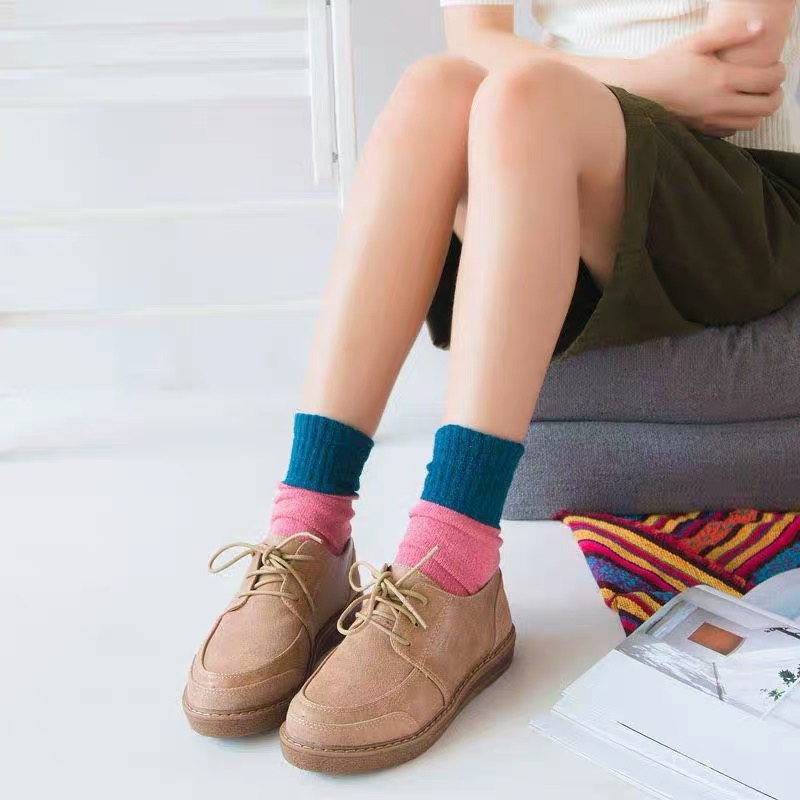 Sock street stall export socks, winter ethnic style double-needle four-color color-blocked thick warm rabbit wool socks, women's loop socks, women's socks wholesale export socks details Picture