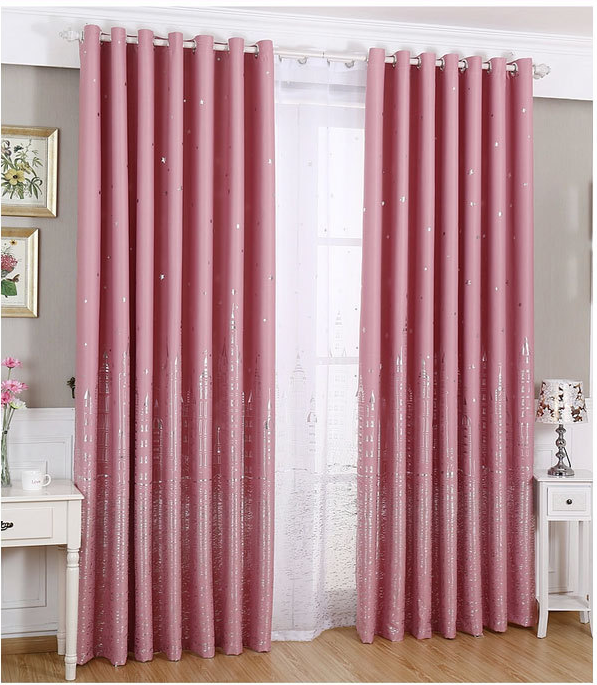 Silver-embossed castle blackout and heat-insulating fabric printed curtains, children's light luxury and simple bay window curtains details Picture