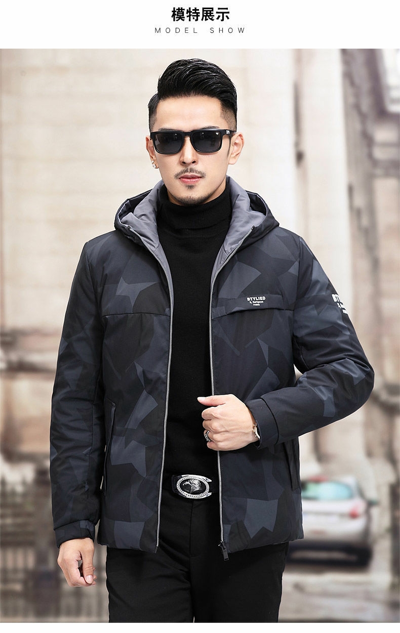 Double-sided men's middle-aged 2020 autumn and winter new white eiderdown down jacket men's short thickened stand collar casual jacket