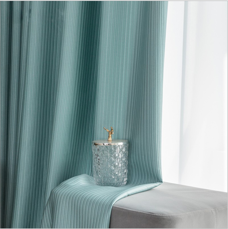 The solid color of the Mediterranean-style American striped curtain fabric for sunshade is modern and simple