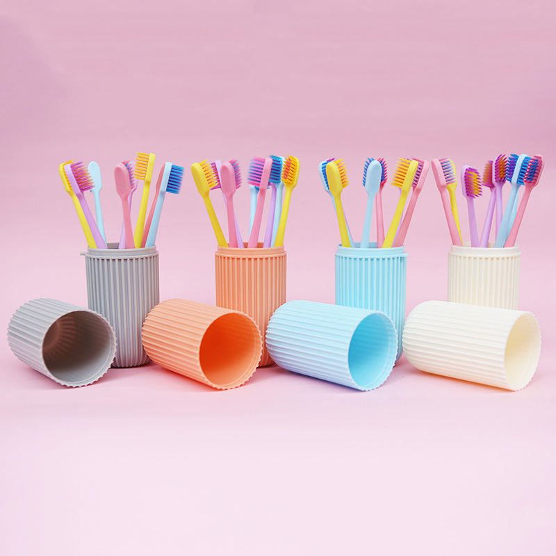 Douyin's same style macaron toothbrush set for adults, 8-piece soft bristles, travel set, portable, OEM customized details Picture