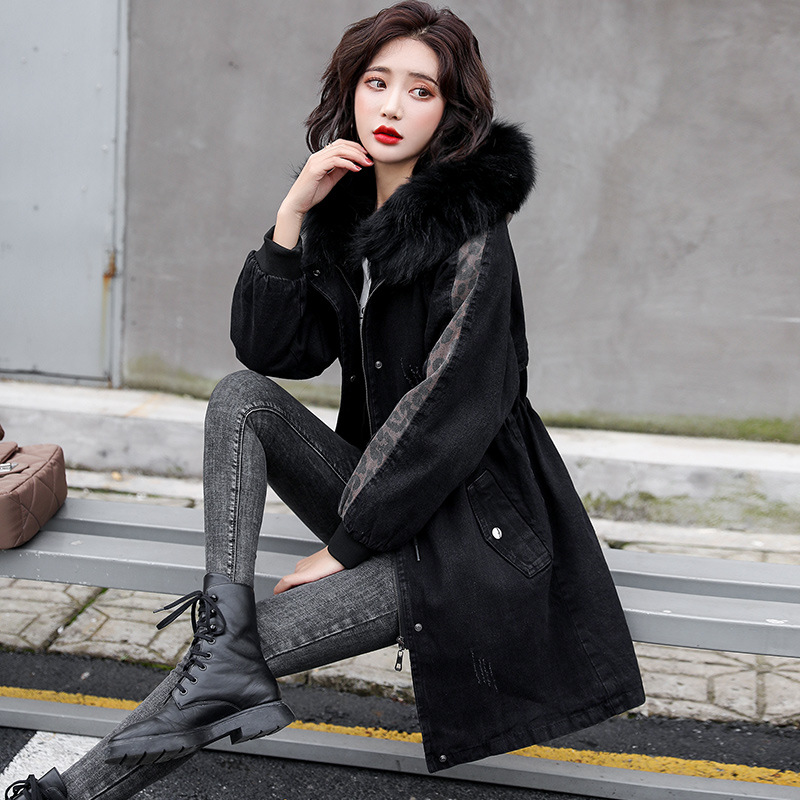 The 2020 winter new women's clothing fleece warm denim short jacket with fox fur collar and detachable