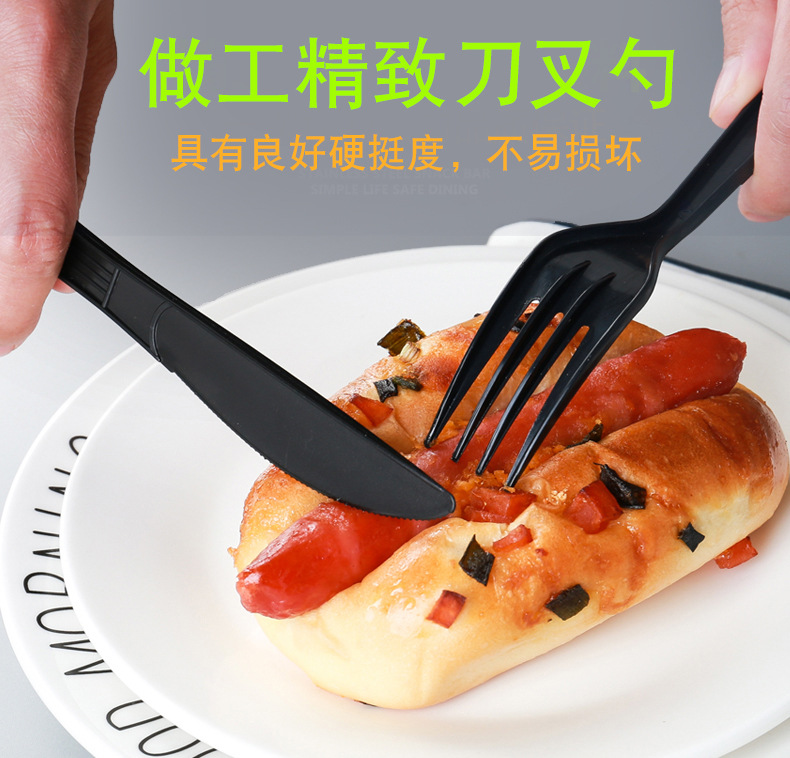 Disposable fork independent packaging black plastic large spoon PP Western fork thickened Hong Kong style takeout transparent spork thumbnail