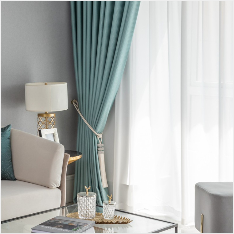 The solid color of the Mediterranean-style American striped curtain fabric for sunshade is modern and simple details Picture