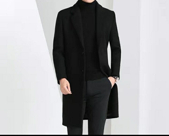 Fine woolen woolen overcoat men's long autumn and winter cotton Korean coat men's business leisure woolen windbreaker