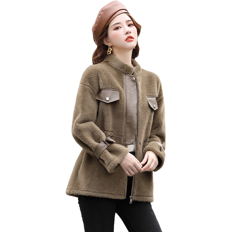 A real photo of a mid-length Korean-style fur integrated women's coat for the 2020 autumn and winter season Item Picture