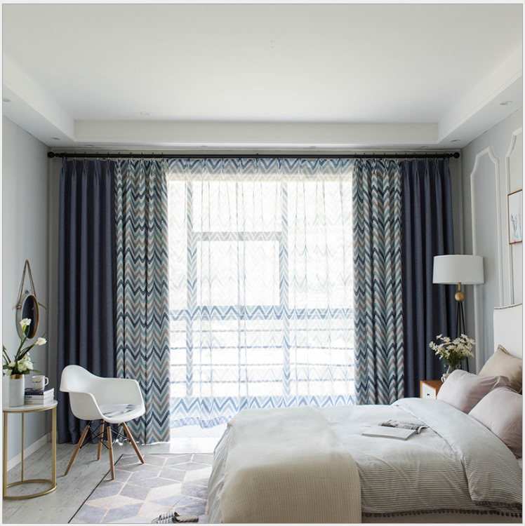 ins simple European style rice-grain linen printed curtains, geometric splicing high light-blocking curtain fabric details Picture