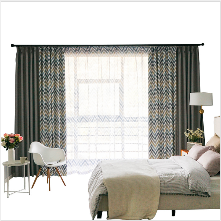 ins simple European style rice-grain linen printed curtains, geometric splicing high light-blocking curtain fabric