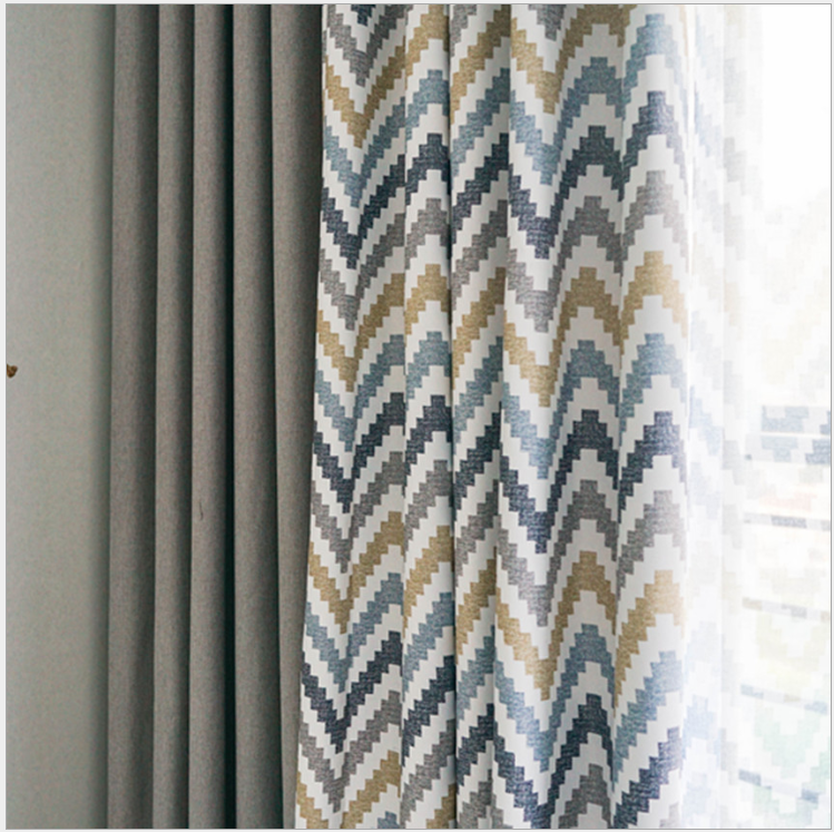 ins simple European style rice-grain linen printed curtains, geometric splicing high light-blocking curtain fabric Application Scenario