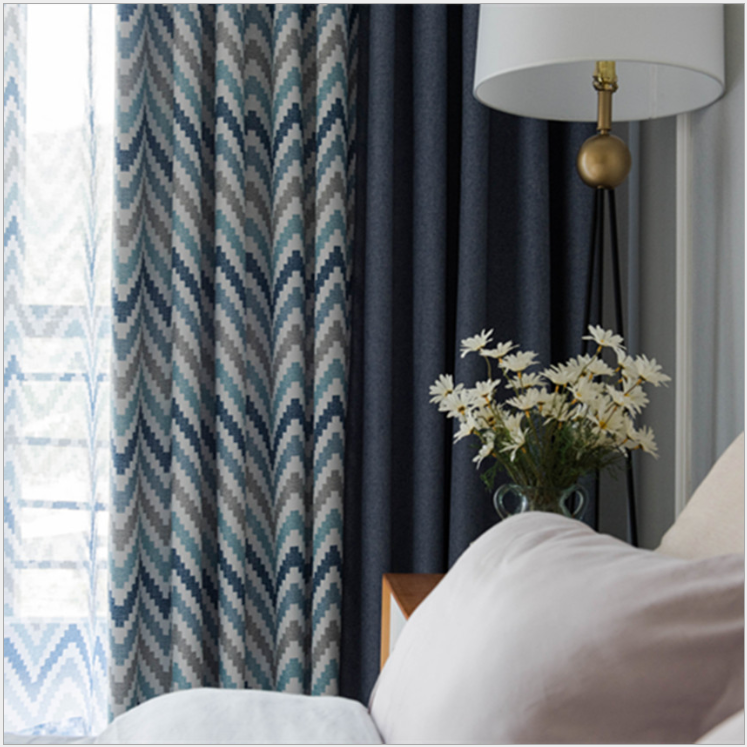 ins simple European style rice-grain linen printed curtains, geometric splicing high light-blocking curtain fabric Specification image