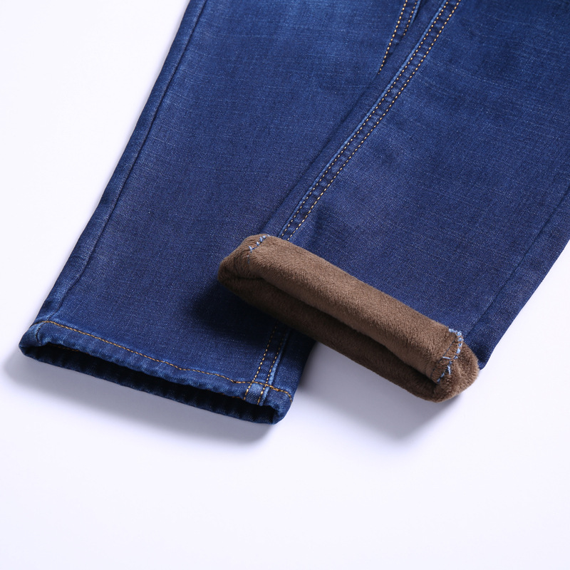 Autumn and winter jeans, men's slim-fit straight jeans, men's thickened fleece stretch pants, trendy Specification image