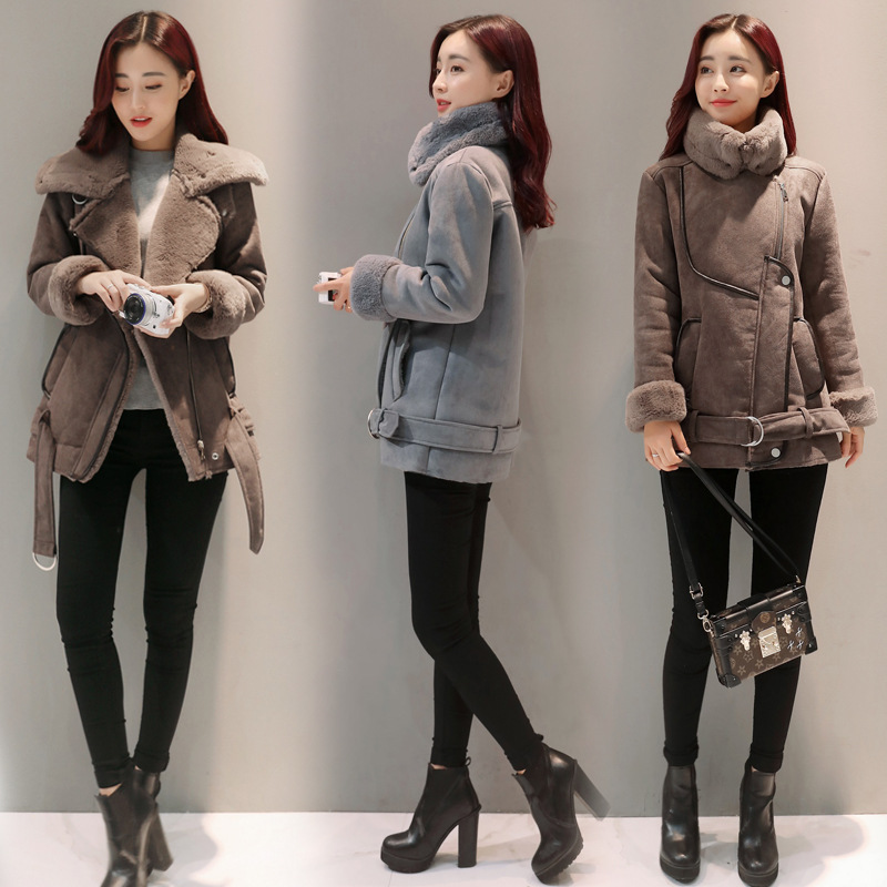 Winter new women's clothing: Thickened mid-length overcoat, fleece Korean motorcycle jacket for women Specification image