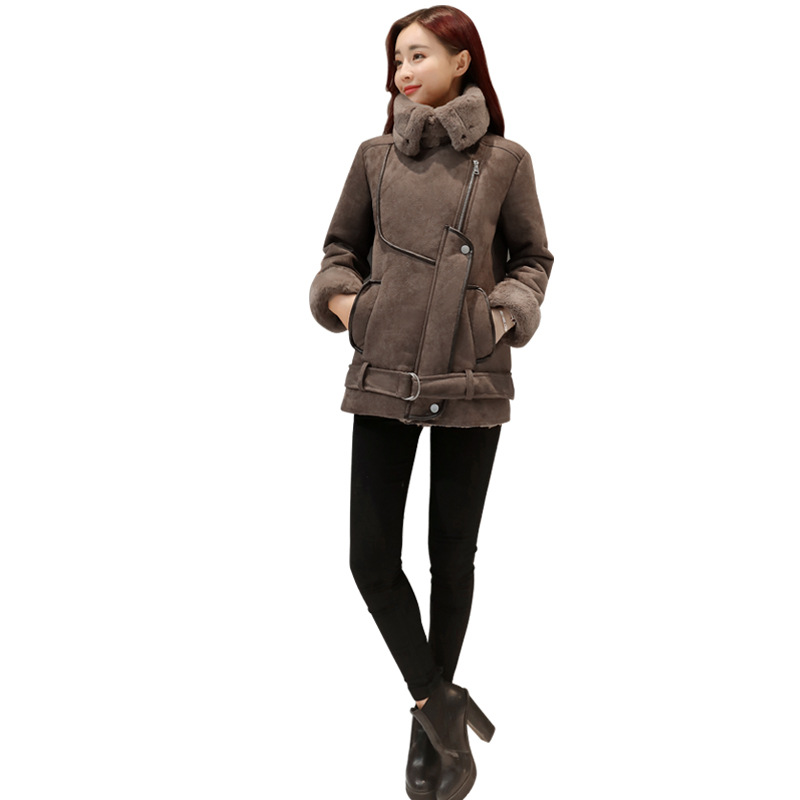 Winter new women's clothing: Thickened mid-length overcoat, fleece Korean motorcycle jacket for women Application Scenario