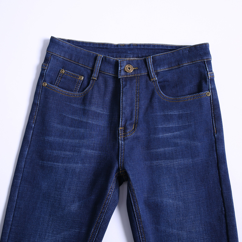 Autumn and winter jeans, men's slim-fit straight jeans, men's thickened fleece stretch pants, trendy Item Picture