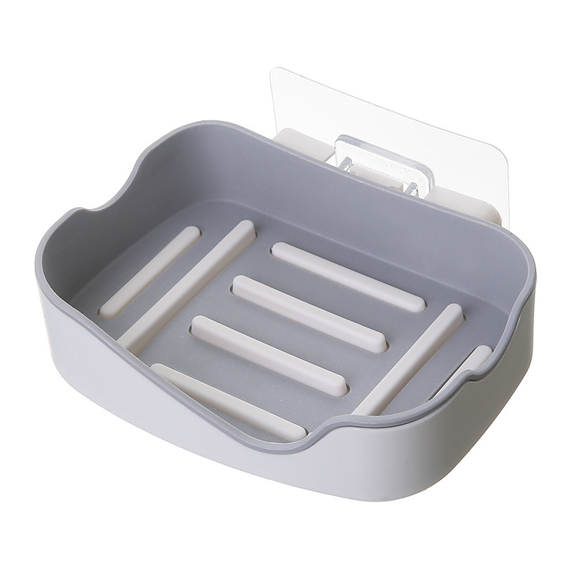 Creative double-layer non-punching bathroom shelf and two-color wall-mounted soap box with strong and seamless adhesive and draining soap Item Picture