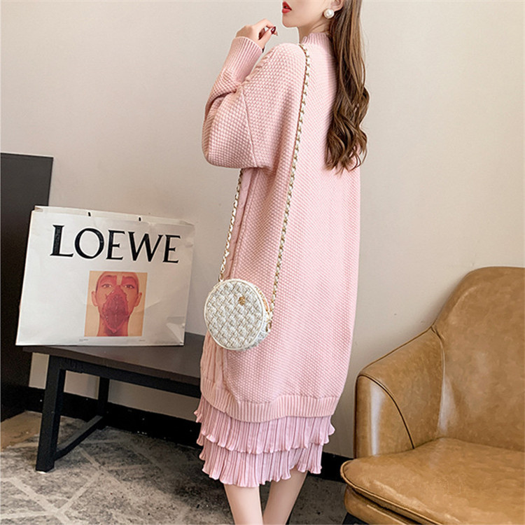 Knee-length woolen dress for women, with a loose and laid-back style of patchwork and twisted patterns, is a new thick knitted dress for autumn and winter 2020 details Picture