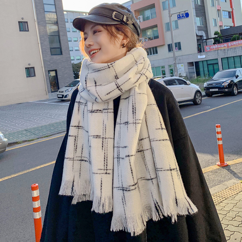 日韩甜美新款秋冬格子围巾女保暖加厚披肩百搭男女学生仿羊绒围巾