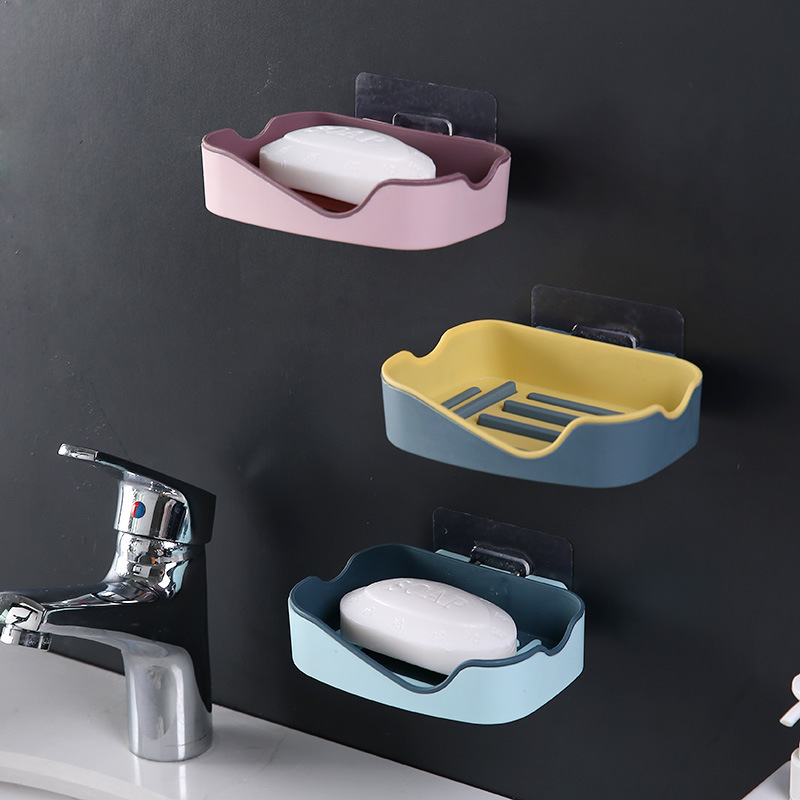 Creative double-layer non-punching bathroom shelf and two-color wall-mounted soap box with strong and seamless adhesive and draining soap Application Scenario