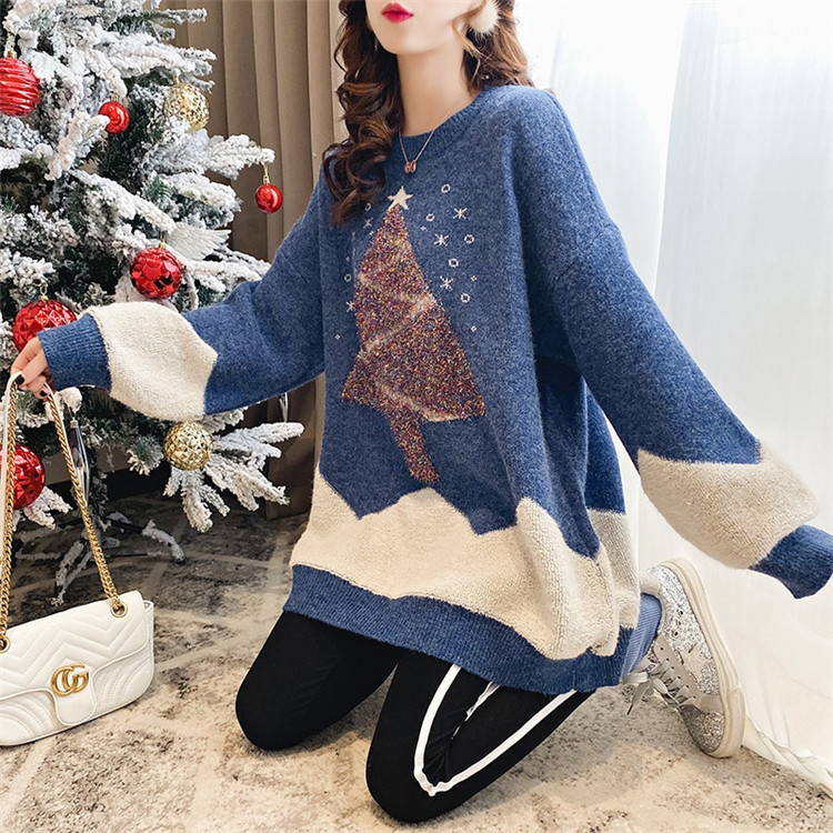 New loose and laid-back style sweater for women in the 2020 autumn and winter, featuring a Korean-style round-neck shiny silk Christmas tree thickened knitted top Application Scenario