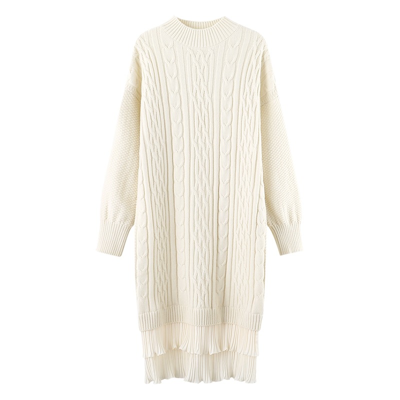 Knee-length woolen dress for women, with a loose and laid-back style of patchwork and twisted patterns, is a new thick knitted dress for autumn and winter 2020 Item Picture