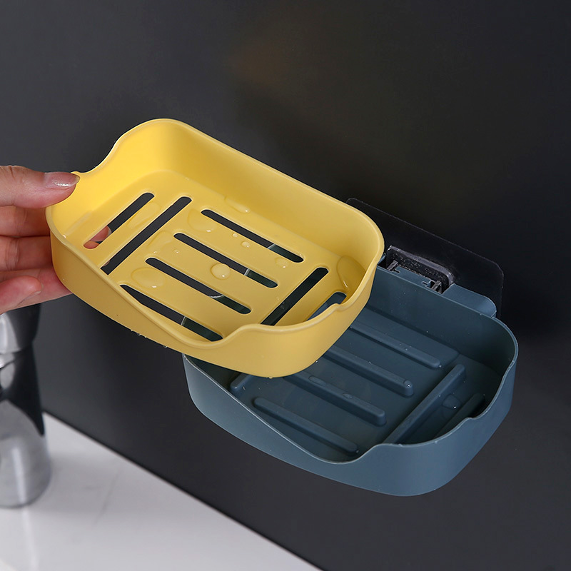 Creative double-layer non-punching bathroom shelf and two-color wall-mounted soap box with strong and seamless adhesive and draining soap Specification image