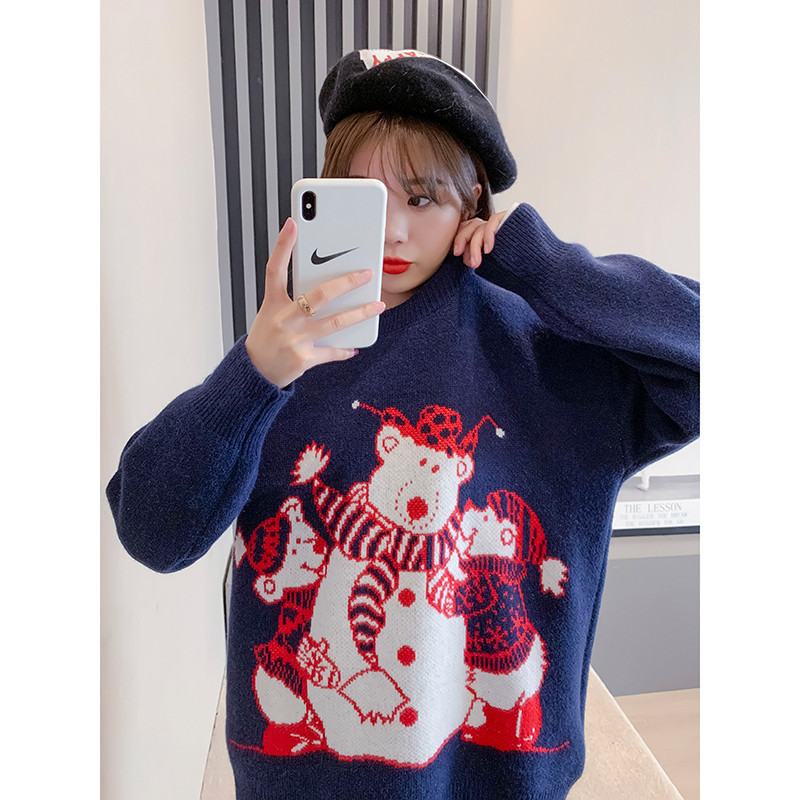 The new autumn and winter 2020 collection features a versatile pullover sweater for women, a loose and laid-back style, and a long-sleeved knitted top with a Hong Kong flavor Specification image