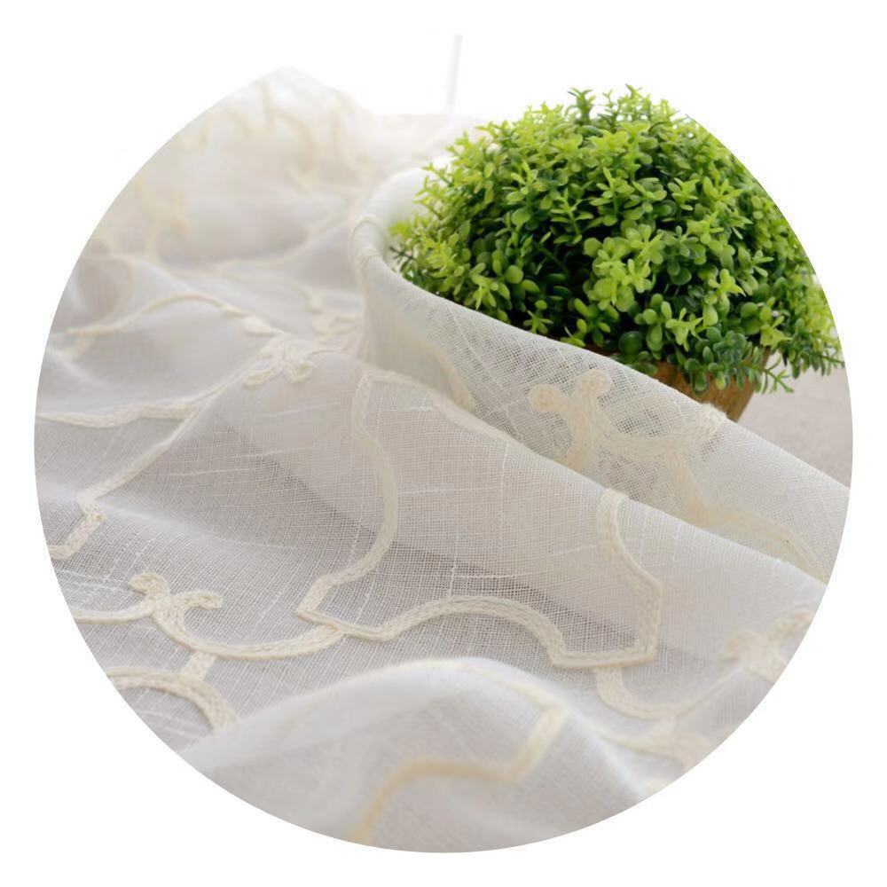 Custom-made cotton and linen eco-friendly embroidered gauze curtains and window screens, modern and simple linen embroidered window screens with heat insulation Item Picture