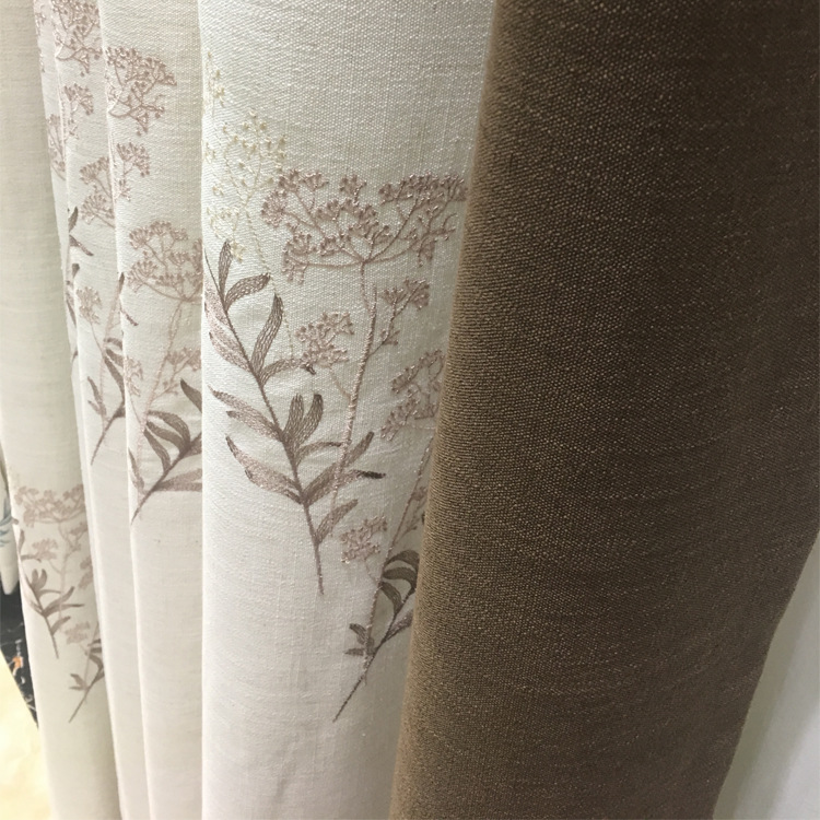 Cotton and linen embroidered curtains, embroidered window screens, Nordic style, modern and simple, light-blocking ink-wash bay Windows Specification image