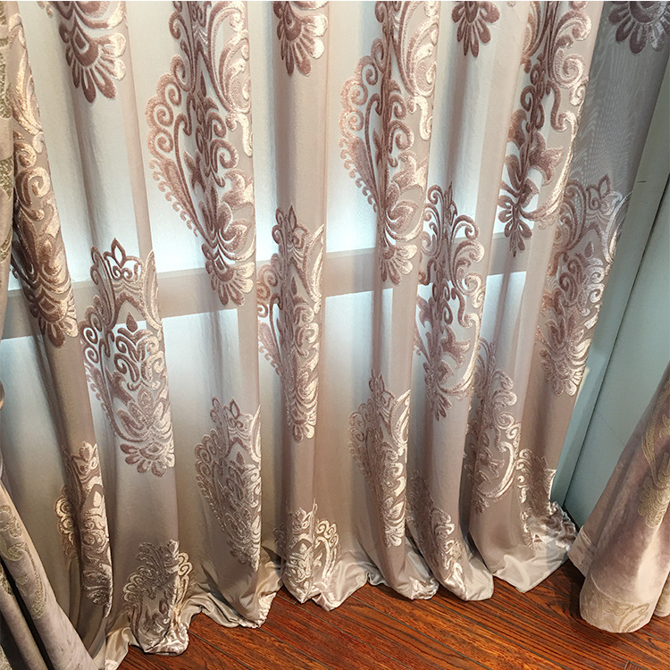 European French-style high-end luxury velvet gilded blackout curtain fabric details Picture