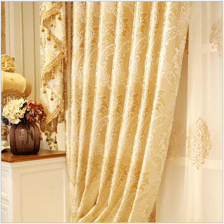 Encrypted gold thread jacquard European-style curtain fabric, high-end luxury embroidered thickened light-blocking French style Item Picture