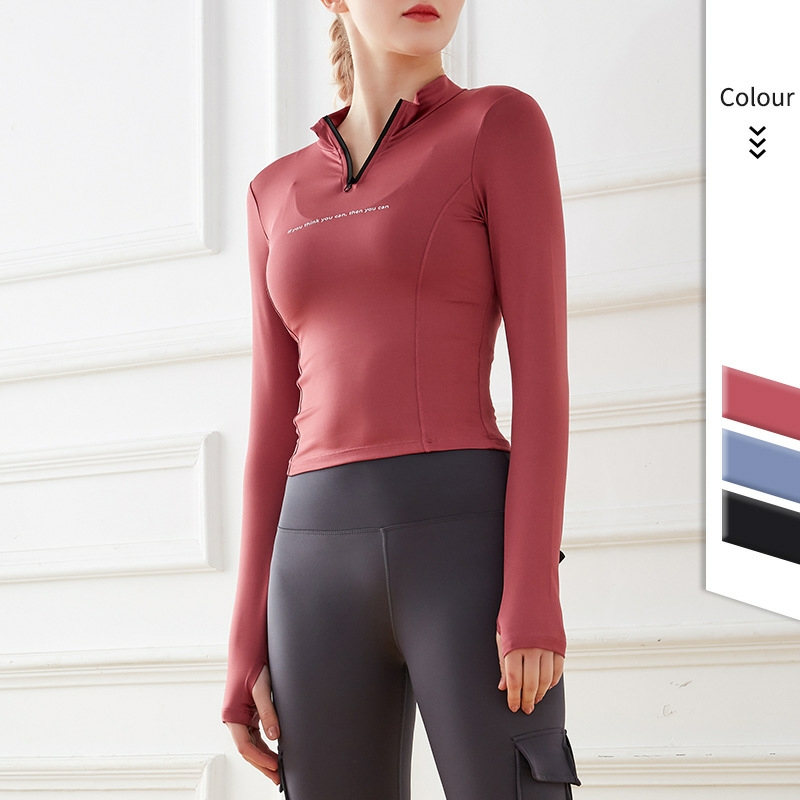 New fitness clothes women half zipper long sleeve blazer quick dry tight net star show thin short sexy yoga clothes