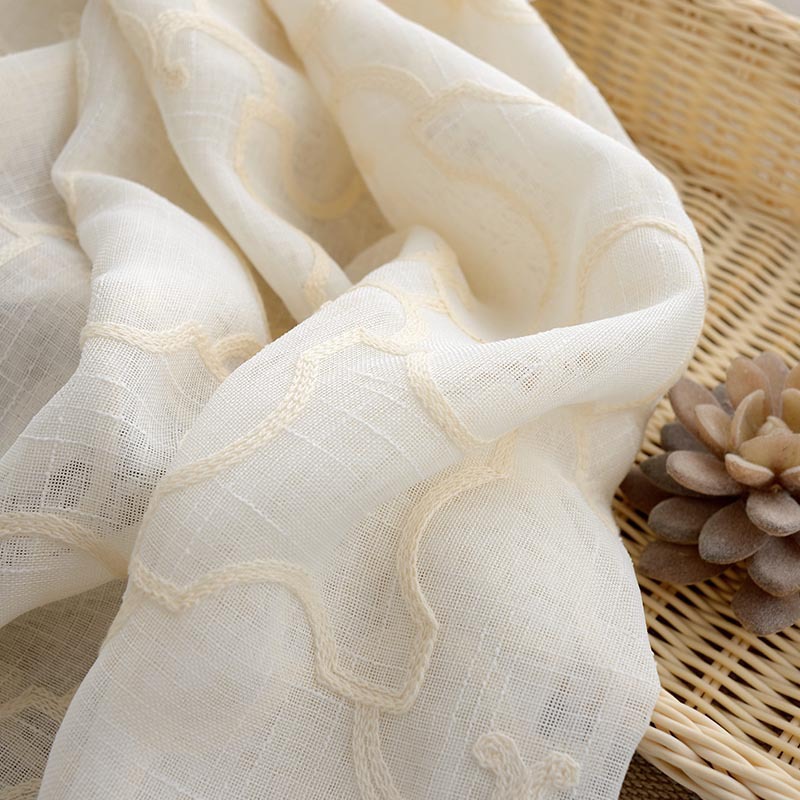 Custom-made cotton and linen eco-friendly embroidered gauze curtains and window screens, modern and simple linen embroidered window screens with heat insulation Application Scenario