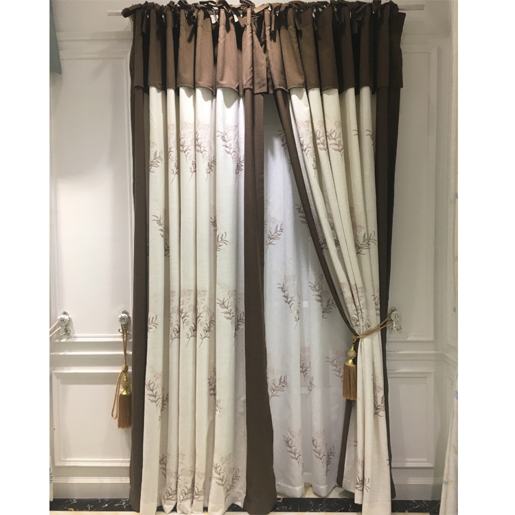Cotton and linen embroidered curtains, embroidered window screens, Nordic style, modern and simple, light-blocking ink-wash bay Windows details Picture