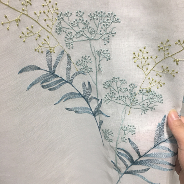 Cotton and linen embroidered curtains, embroidered window screens, Nordic style, modern and simple, light-blocking ink-wash bay Windows Application Scenario