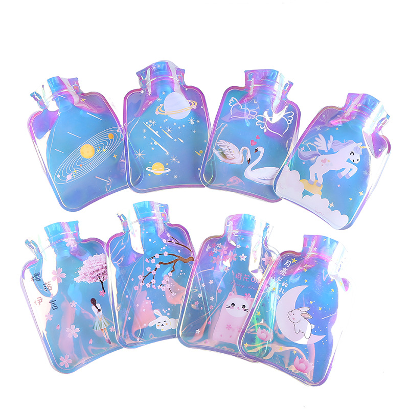 Internet-famous laser hot water bag, colorful transparent cartoon mini hand warmer, girl's portable student water heater Item Picture