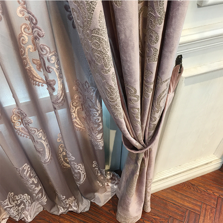 European French-style high-end luxury velvet gilded blackout curtain fabric Specification image