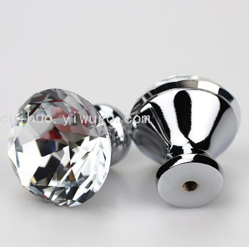30mm cristal diamante tirador cajón de un orificio aleación de zinc muebles euro americano armario puerta de gabinete hardware manija details Picture